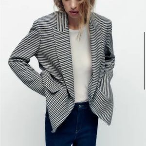 Zara Black and White Checkered oversized Blazer - houndstooth